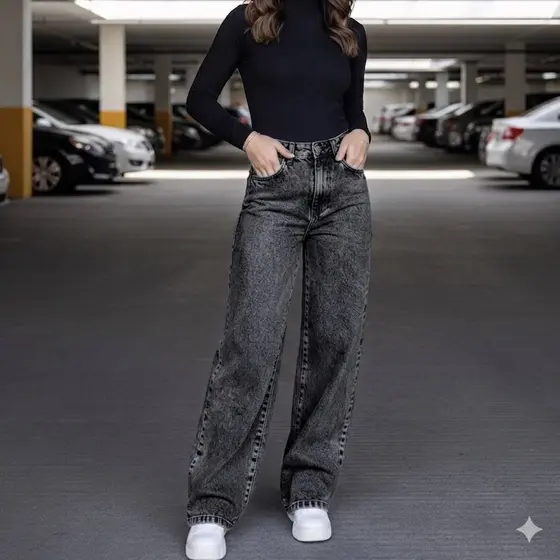 Calça Jeans Feminina Wide Leg pantalona Cintura Alta Tecido 100% Algodão Alta Qualidade