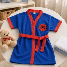 Roupao Infantil Aranha Atoalhado Poliester Com Faixa Ajustavel Sem Capuz Otima Absorção De Agua Praia Clube Piscina