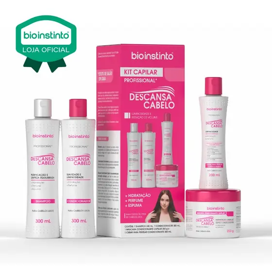 01 KIT DESCANSA CABELO Bio Instinto 4 Itens Liso Itenso Hidratação Reparação Reconstruçã Salão Brilh