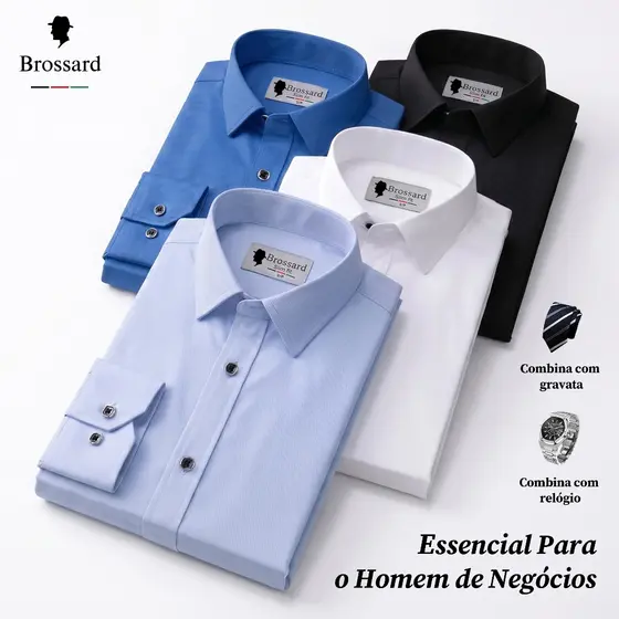 Camisa Social Masculina Manga Longa BROSSARD Não amassa Algodão Slim Estilosas Ideal Para Presente