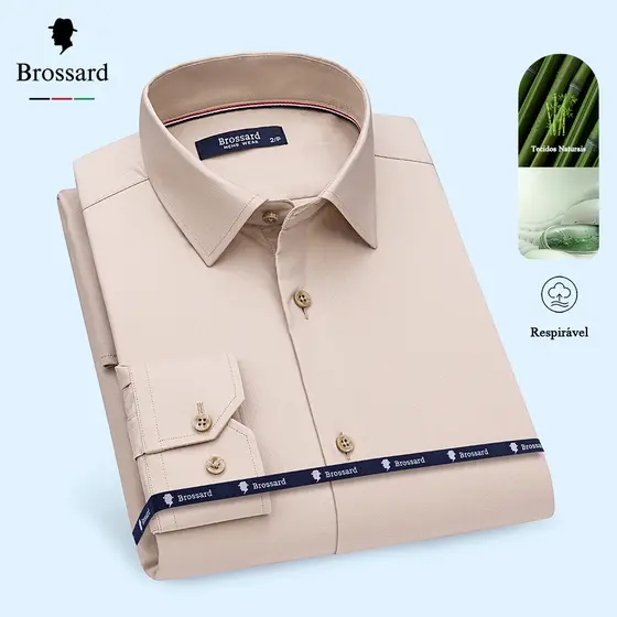 Camisa Social Masculina Premium BROSSARD - Não Amassa e Respirável - Tecido Com Sensação Fresca
