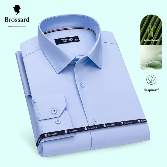Camisa Social Masculina Estilosa BROSSARD Não Amassa e Respirável  Tecido de Fibra de Bambu Natural