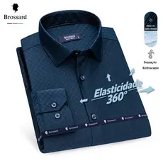 Camisa Social Masculina Slim Não Amassa e Elastano, Blusa Manga Longa Xadrez Malha Moda Premium
