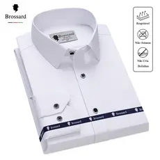 BROSSARD Camisa Social Masculina Manga Longa Slim Fit Blusa Não amassa Algodão Trabalho e Casual