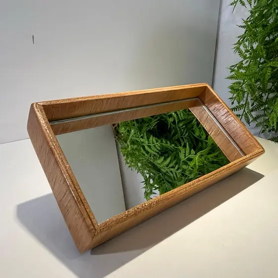 BANDEJA DE MADEIRA RETANGULAR M ESCURA - Decorativa Espelho Luxo Decoração Aconchegante Organizadora