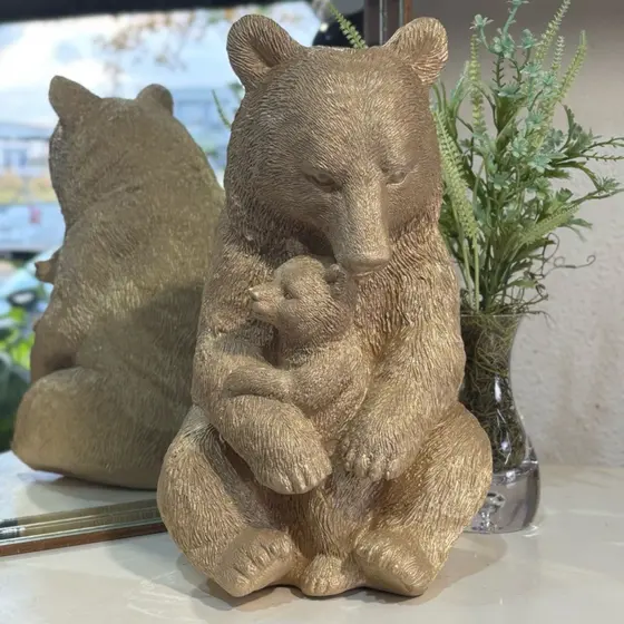 Estatua Escultura URSO com Filhote Mãe e Filho | Peça Decoração Amor Proteção União Familia Abraço