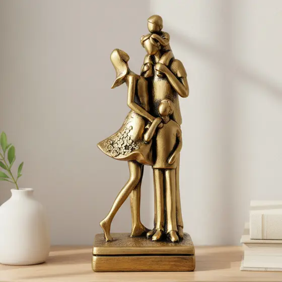 Estatua Escultura de Família Com Dois Filhos Meninos | Decoração União Amor Companheirismo Carinho