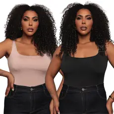 Kit 2 Body Feminino Plus Size Suplex Quadrado Regata Básica