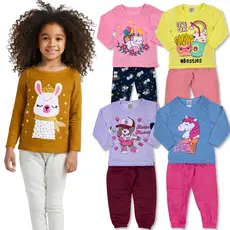 Kit 06 ou 04 Peças 03 ou 02 Conjunto Menina Camiseta Manga Longa + Calça Meia Estação Inverno Roupa Frio Infantil