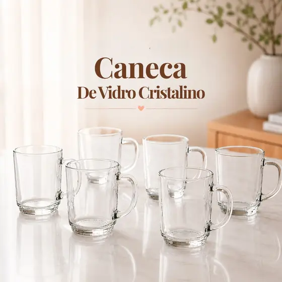 🍵 Kit Canecas Vidro Cristalino ☕ Transparente Elegante Para Café Chá Leite Mesa Posta Lisa Canelada