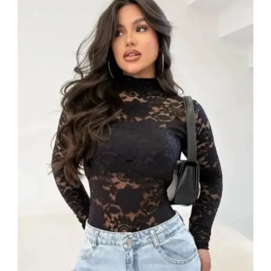 Body Feminino de Renda Manga Longa - Conforto e Elegância em Renda de Alta Qualidade