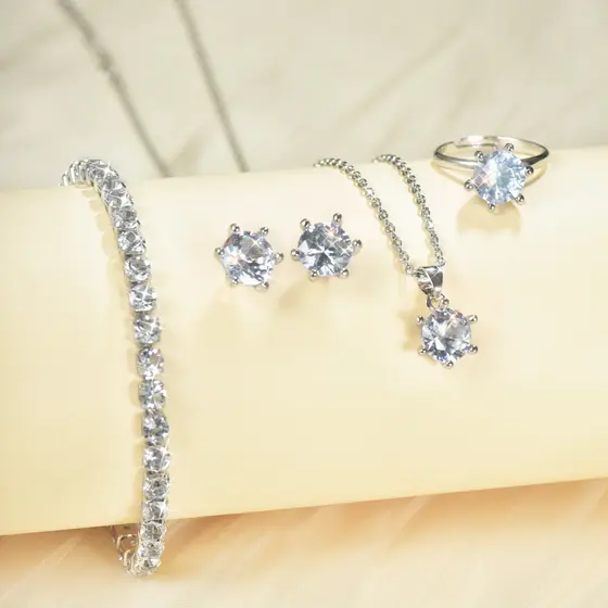 Conjunto De Joias De Pérola Elegante Para Mulheres Colar Brincos Pulseira Anel 4 Peças