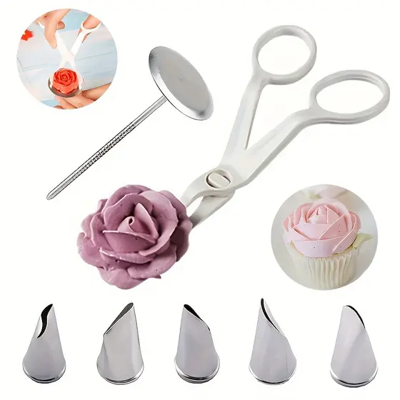 7 pçs ferramenta de decoração do bolo rosa decoração bico tesoura decoração unhas