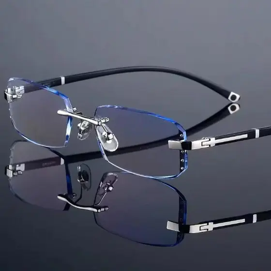 Óculos De Moda Masculina Estilo Vintage , Armação De PC Sem Aro , Lente Plana Moderna , Anti-Luz Azul , Aparência Retrô
