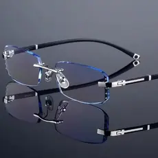 Óculos De Moda Masculina Estilo Vintage , Armação De PC Sem Aro , Lente Plana Moderna , Anti-Luz Azul , Aparência Retrô