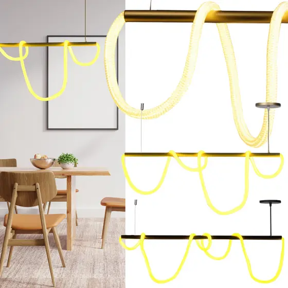 Lustre Pendente de Corda 95cm 60W 3000K Bivolt Dourado e Preto para Sala Quarto – Cordone Ilunato