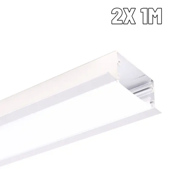Perfil de LED 40mm Embutir em Gesso Branco Kit 2x1m (2m) Alumínio – Spero Ilunato