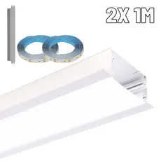 Perfil de LED 40mm Embutir Gesso Branco Kit 2x1m c/ Fita LED 3000K Alumínio – Spero Ilunato