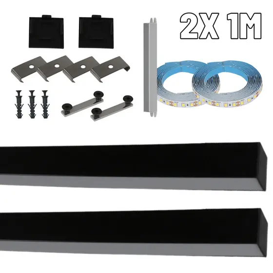 Perfil de Led 36mm Sobepor Preto kit 2X 1m com led 3.000K 40w BIV
