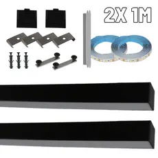 Perfil de Led 36mm Sobepor Preto kit 2X 1m com led 3.000K 40w BIV