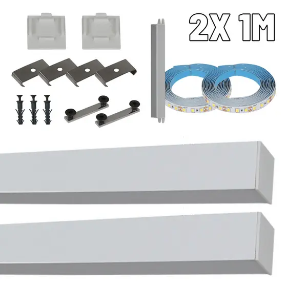 Perfil de Led 36mm Sobepor Branco kit 2X 1m com led 3.000K 40w BIV