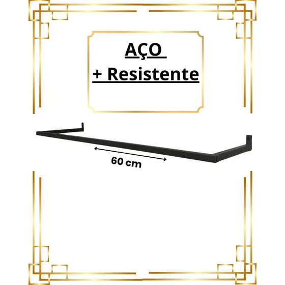 Arara De Parede 60cm, 80cm, 100cm, 120cm Cabideiro Aço Resistente Organizador de Roupas Loja Closet Quarto
