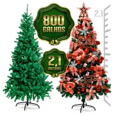 Arvore De Natal 210cm 800 Galhos Cheio Pinheiro Grande Luxo 2,10m  Verde Tradicional Pé De Ferro