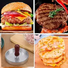 Molde Forma Para Fazer Hambúrguer Caseiro Artesanal Alumínio Prensa Forma de hamburguer Modelador abafador - Prata