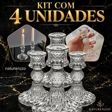 Kit 4 Castiçal De Vidro  Porta Vela Decoração Solitário Luxo Mesa Enfeite Natal Cartiçal  Candelabro Suporte De vela
