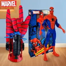 Kit Boneco Homem Aranha + Luva Lançador de Teia Dardos Brinquedo Infantil Presente Dia das Crianças