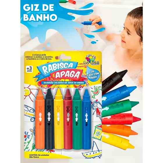 Giz De Cera Rabisca E Apaga Lavável Brinquedo 6 Cores Colorido Banho Caneta Rabisca Apaga Fácil Giz