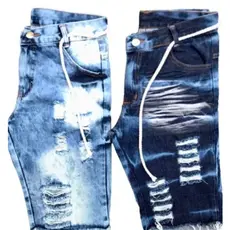 Kit com 2 Bermudas Masculina Jeans Rasgada Clara e Escura Desfiada Para Presente Envio Imediato