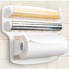 Porta Papel Toalha Triplo Organizador de Rolos para Cozinha– Papel Toalha, Filme Plástico e Alumínio