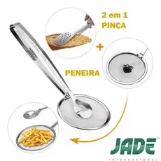 Escumadeira Para Fritura C/pegador Em Inox C/Pinça E Peneira