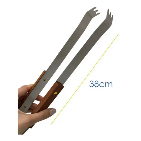 Pegador Para Carne Churrasco Lâmina Aço Inox E Madeira 38 Cm