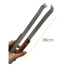 Pegador Para Carne Churrasco Lâmina Aço Inox E Madeira 38 Cm