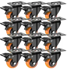 Kit 12 Rodinhas 2 Polegadas Com Base Giratória Freio e Trava Rodízio Anti-risco Roda Reforçada 150kg