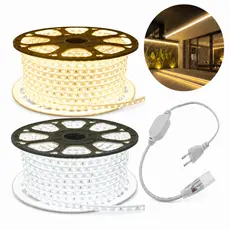 Fita Mangueira LED 5050 Branco Frio ou Quente 110V/220V Com Rabicho 11 a 20 Metros