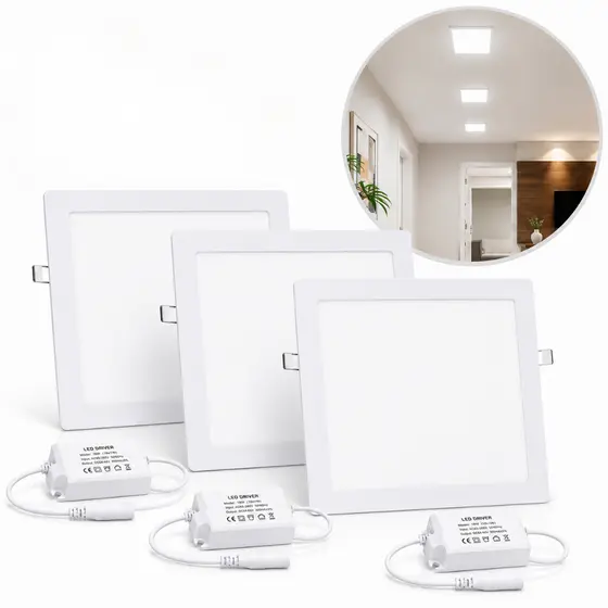 Kit 3 Painel Plafon Led Luminaria 18w Quadrado Embutir 22x22cm Luz Fria Quente Neutro