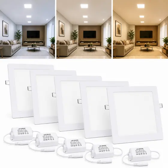 Kit 5 Painel Led Luminaria Plafon 18w Quadrado Embutir 22x22cm Luz Fria Quente Neutro