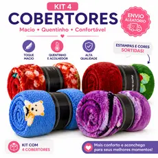 Kit 4 Cobertores Casal Microfibra 1,80cmx2,00cm Macio Quentinho Envio Rápido Cor Aleatório