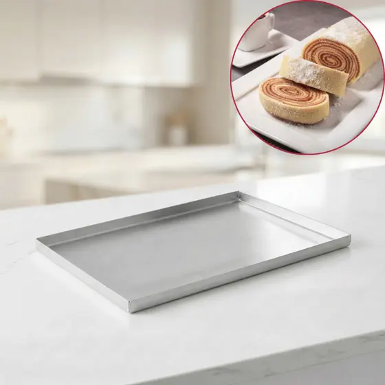 Forma Bolo de Rolo Rocambole 30x15x1 cm Alumínio Assadeira Biscoito Retangular Confeitaria