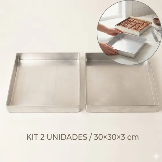 Kit 2 Formas Assadeira Quadrada Para Brownie 30x30x3 Cm