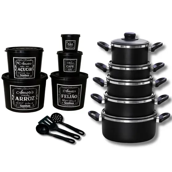 JOGO DE PANELAS com POTE DE MANTIMENTOS e tupperware para Cozinha
