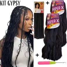 Kit 2 Cabelo Jumbo Gypsy Braids Super X Tranças Goddess Braids + Nina Softex Crochet Braids + Agulha