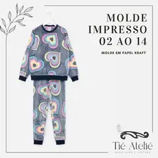MOLDE EM PAPEL KRAFT DE PIJAMA COM RIBANAS INFANTIL UNISSEX PARA COSTURA MODELAGEM EM PAPEL KRAFT