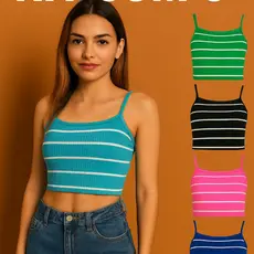 Kit 4 Blusa Feminina Ribana Canelada Top Alcinha Estilo Cropped – Listrada Cores Sortidas