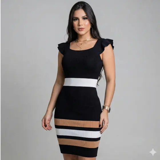 Vestido Feminino Midi Festa Crepe Primium