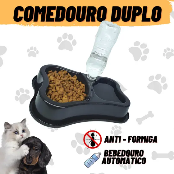 Comedouro cachorro e gato duplo com bebedouro automático