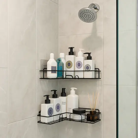 prateleira canto banheiro sem furo porta shampoo